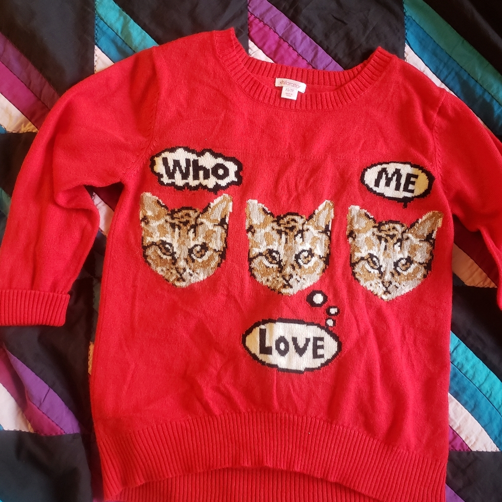 Xhileration red kitty cat vintage style sweater xs